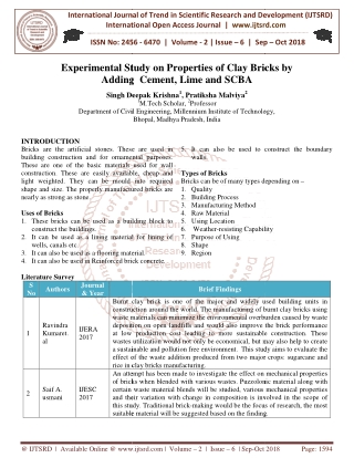 Experimental Study on Properties of Clay Bricks by Adding Cement, Lime and SCBA