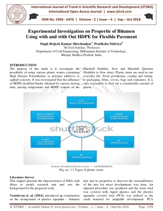 Experimental Investigation on Propertie of Bitumen Using with and with Out HDPE for Flexible Pavement