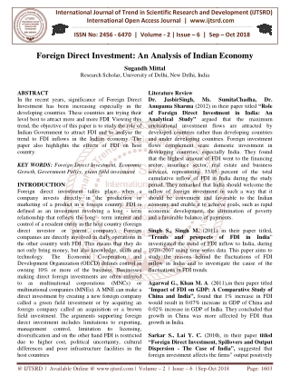 Foreign Direct Investment An Analysis of Indian Economy