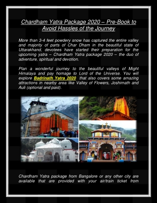 Chardham Yatra Package 2020 – Pre-Book to Avoid Hassles of the Journey