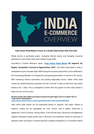 India Online Retail Market Outlook, Share, Size, Growth, Trend and Market Forecast by 2025 | TechSci Research