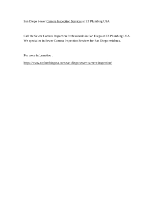 San Diego Sewer Camera Inspection Services at EZ Plumbing USA