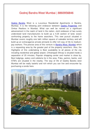 Godrej Bandra West Mumbai | 8860956846