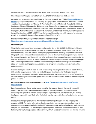 Geospatial Analytics Market To Grow At A CAGR Of 14.9% Between 2019 And 2027
