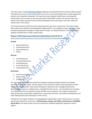 Mushroom Market Size, Key Players, Industry Growth Analysis and Forecast to 2026