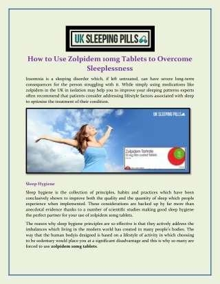 How to Use Zolpidem 10mg Tablets to Overcome Sleeplessness