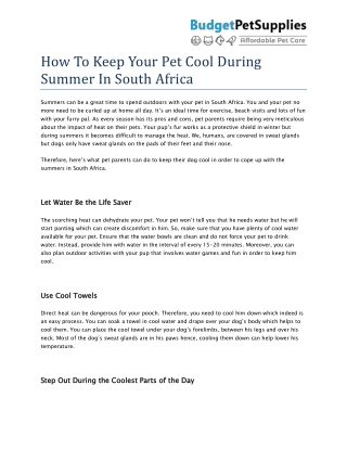 How To Keep Your Pet Cool During Summer In South Africa