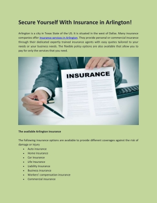 Secure Yourself With Insurance in Arlington!