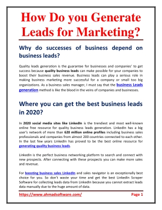 How Do you Generate Leads for Marketing