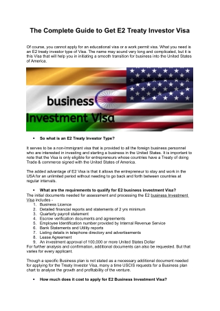 The Complete Guide to Get E2 Treaty Investor Visa