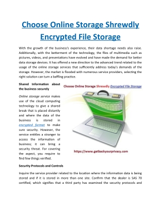 Choose Online Storage Shrewdly Encrypted File Storage