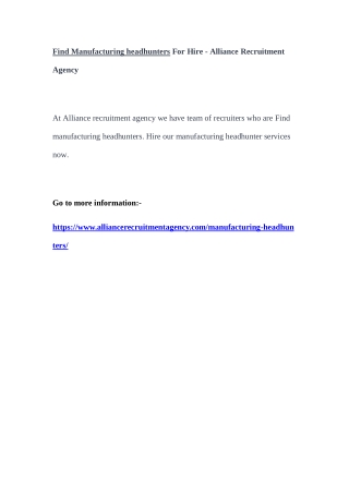 Find Manufacturing headhunters For Hire - Alliance Recruitment Agency