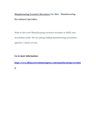 Manufacturing Executive Recruiters For Hire - Manufacturing Recruitment Specialists