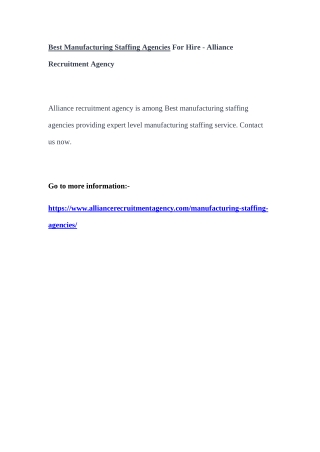 Best Manufacturing Staffing Agencies For Hire - Alliance Recruitment Agency