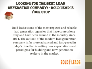 Looking for the best lead generation company? - Bold lead is your stop