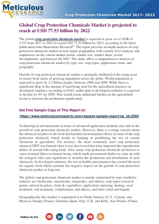 Global Crop Protection Chemicals Market is projected to reach at  USD 77.53 billion by 2022