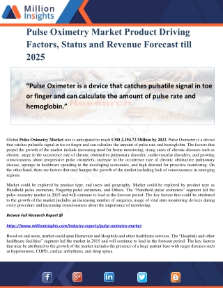 Pulse Oximetry Market Product Driving Factors, Status and Revenue Forecast till 2025