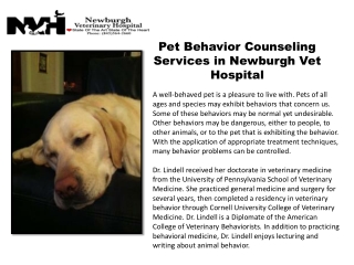 Pet Behavior Counseling Services in Newburgh Vet Hospital