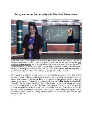 Turn your dreams into a reality with Mrs India International