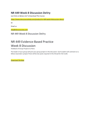 NR 449 Week 8 Discussion DeVry