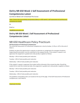 DeVry NR 650 Week 1 Self Assessment of Professional Competencies Latest