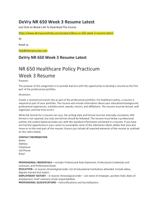 DeVry NR 650 Week 3 Resume Latest