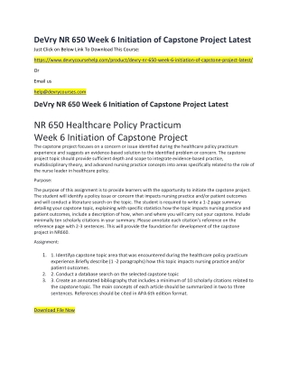 DeVry NR 650 Week 6 Initiation of Capstone Project Latest