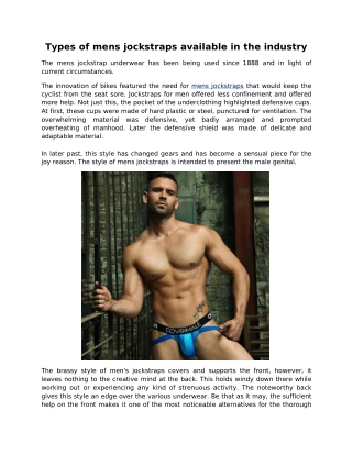 Types of mens jockstraps available in the industry