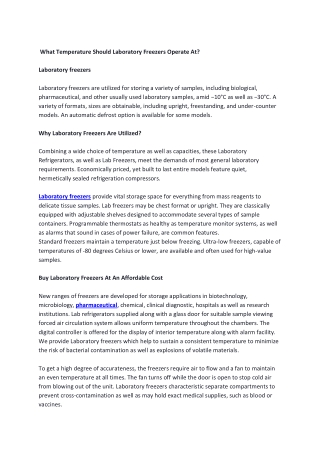What Temperature Should Laboratory Freezers Operate At?
