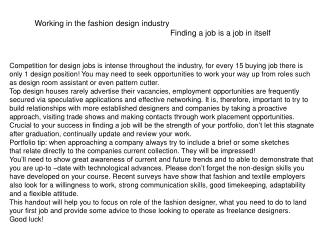 working in the fashion design industry