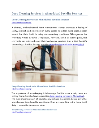 Deep Cleaning Services in Ahmedabad Suvidha Services
