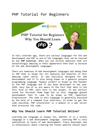 PHP Tutorial for beginners