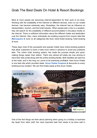 Grab The Best Deals On Hotel & Resort Bookings
