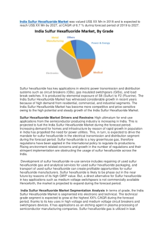 India Sulfur Hexafluoride Market