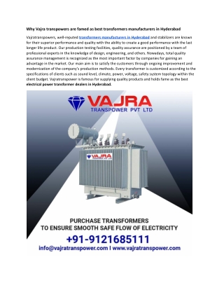 Why Vajra transpowers are famed as best transformers manufacturers in Hyderabad