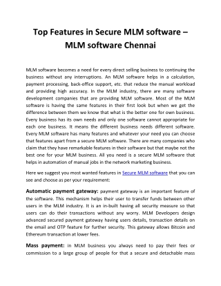 Top Features in Secure MLM software – MLM software Chennai