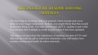 Advantage of Resume Writing Services