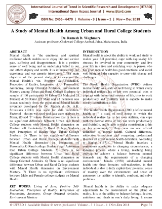 A Study of Mental Health Among Urban and Rural College Students