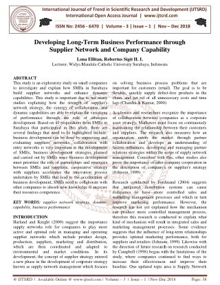 Developing Long Term Business Performance through Supplier Network and Company Capability