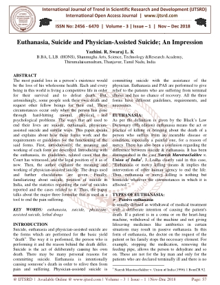 Euthanasia, Suicide and Physician Assisted Suicide An Impression