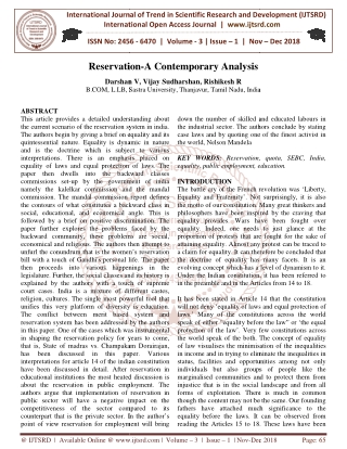 Reservation A Contemporary Analysis