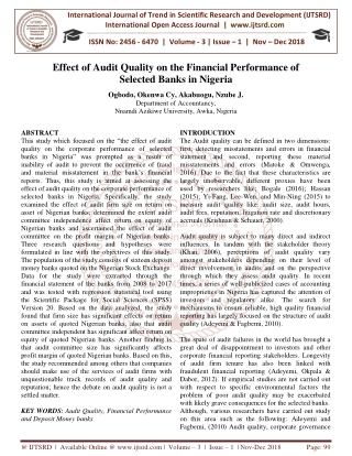 Effect of Audit Quality on the Financial Performance of Selected Banks in Nigeria