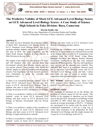 The Predictive Validity of Mock GCE Advanced Level Biology Scores on GCE Advanced Level Biology Scores A Case Study of S