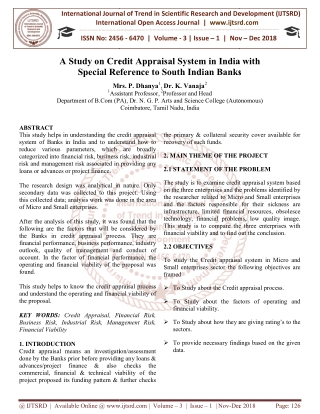 A Study on Credit Appraisal System in India with Special Reference to South Indian Banks