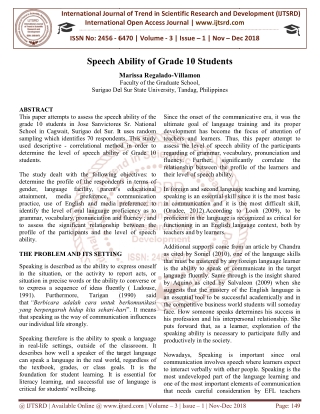 Speech Ability of Grade 10 Students