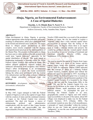 Abuja, Nigeria, an Environmental Embarrassment A Case of Spatial Dialectics