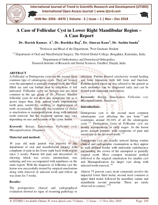 A Case of Follicular Cyst in Lower Right Mandibular Region - A Case Report