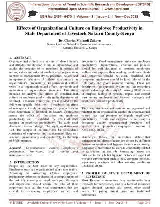 Effects of Organizational Culture on Employee Productivity in State Department of Livestock Nakuru County Kenya