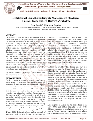 Institutional Rural Land Dispute Management Strategies Lessons from Buhera District, Zimbabwe