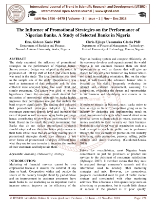 The Influence of Promotional Strategies on the Performance of Nigerian Banks. A Study of Selected Banks in Nigeria